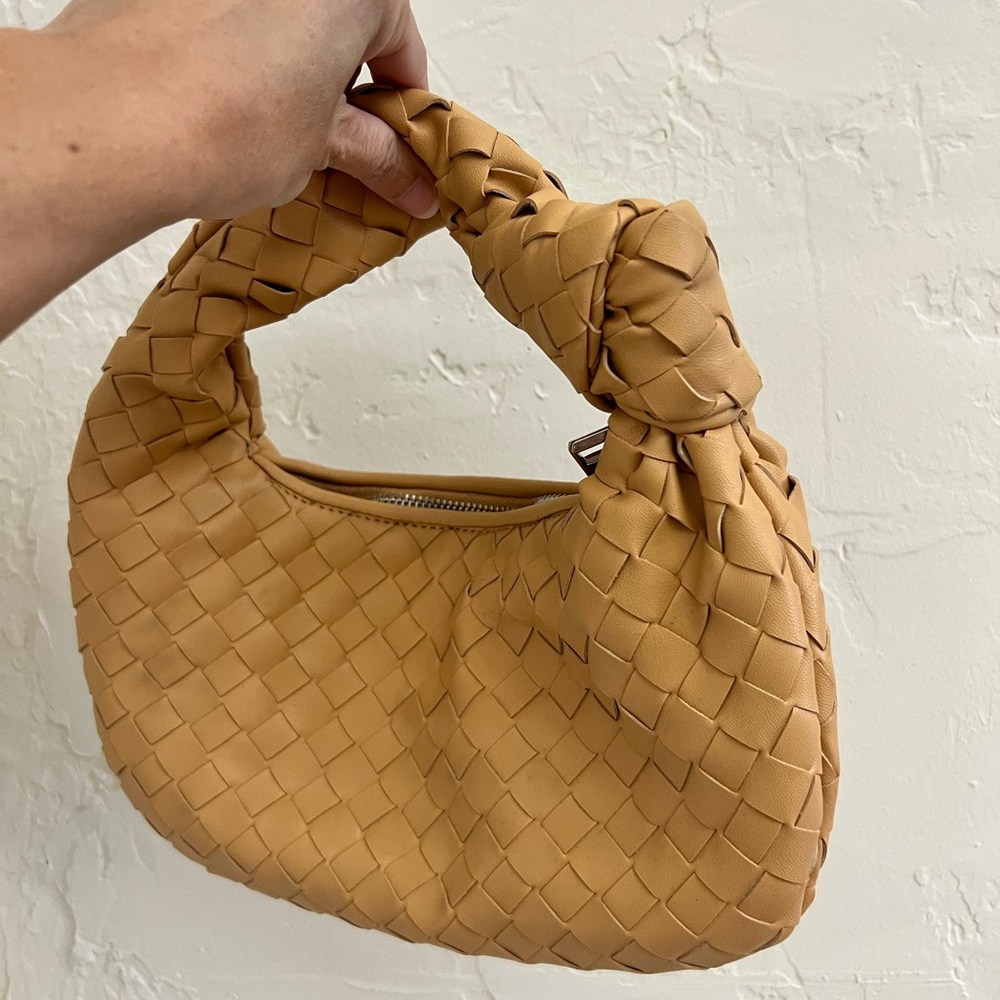 Leather woven mini handbag - knot hobo bag